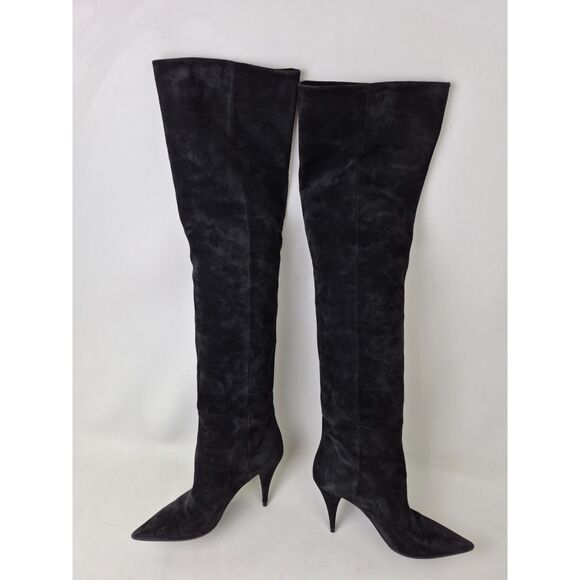 Saint Laurent Women's Black Suede Kiki Over the Knee Tall Boots Size 36 - Picture 4 of 9